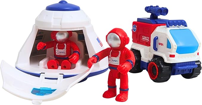 Space Adventure Space Capsule Playset with Light-Up Door, Lunar Rover & 2 Astronaut Figures, Plastic Space Toy & Collectible for Kids Ages 3+