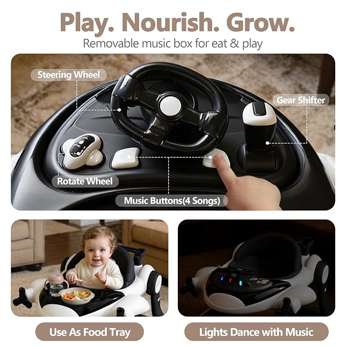 Kinder King 8-in-1 Baby Walker with Music & Lights, 3 Level Adjustable Height, Foldable Toddler Walker with Speed Adjustable Wheels, Easy to Clean, Baby Walkers for Boys & Girls 6-18 Months