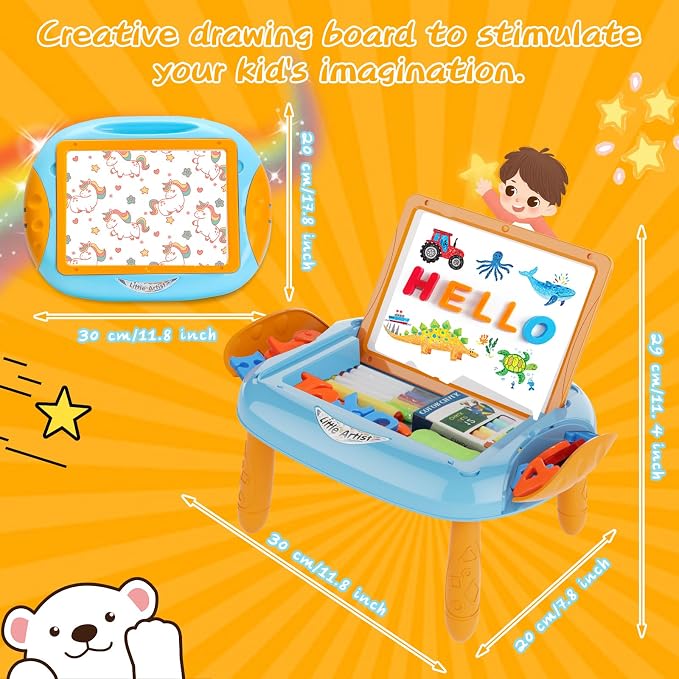 MAYESAR Toy for 1-2 Year Old Boys,Toddlers Toys with Magnetic Letters and Numbers, Art Easel for Kids 1 2 Year Old, Boy Birthday Christmas Gifts (Blue,Orange)