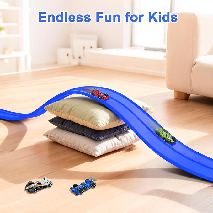 15 Ft Flexible Race Track Set with 6 Toy Cars for Kids