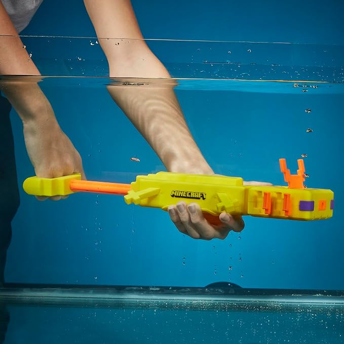 Nerf Super Soaker Minecraft Axolotl Water Blaster, Minecraft Axolotl Mob Design, Outdoor Water Toy, Outdoor Games for Kids