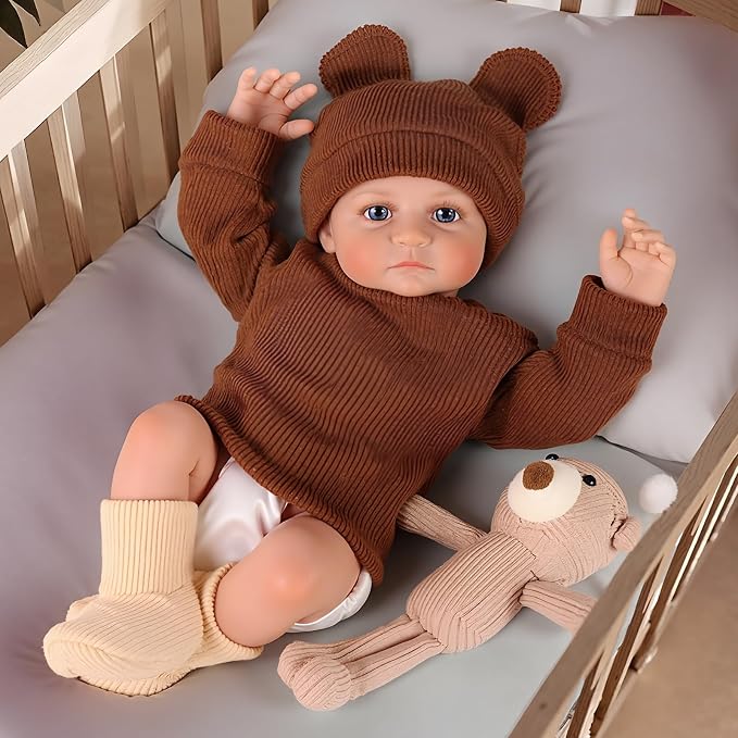 BABESIDE Lifelike Reborn Baby Dolls Boy - 17-Inch Baby Soft Body Realistic-Newborn Baby Doll Silicone Full Body Vinyl Real Life Baby Dolls with Toy Accessories for Kids Age 3+