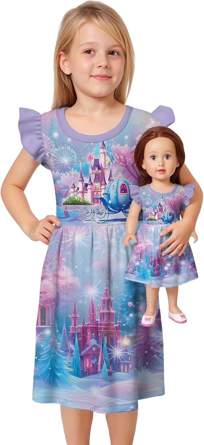 LQSZ Doll and Girl Matching Princess Dress Outfits for Girls and 18" Matching Doll and Girl Clothes