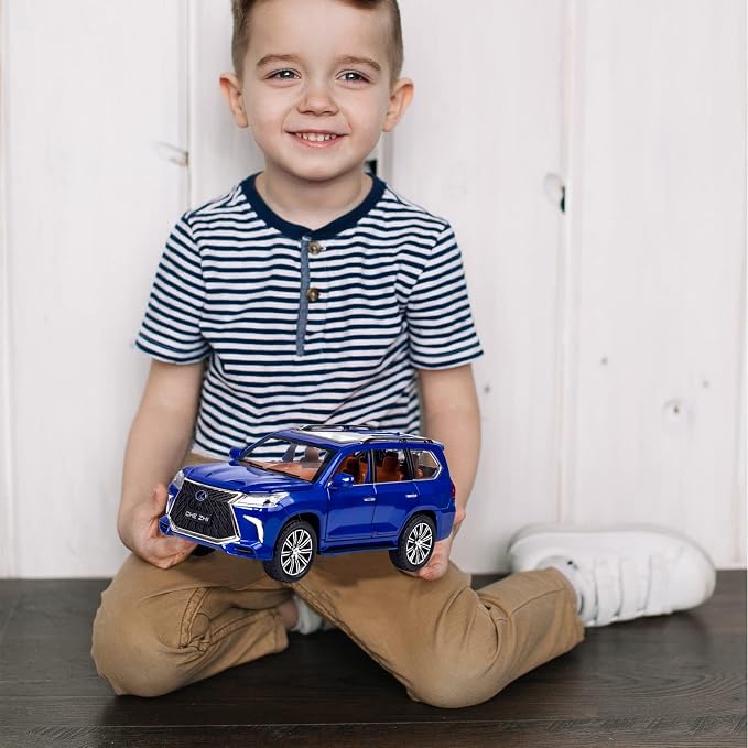 Diecast car Model 1/24 Scale - Zinc Alloy Pull Back Toy car with Sound and Light, Collectible Toys Vehicle for Adults and Boys Girls (Blue)