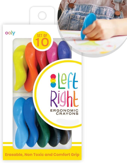 Ooly Ergonomic Erasable Crayons for Young Kids, 10 Colored Crayons in Bright Colors are Non-Toxic and Made from Eco-Friendly Polymers, No Rolling Crayon, Gifts for Kids