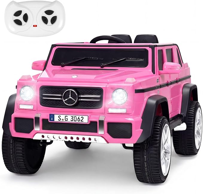 Costzon Ride on Car, Licensed Mercedes-Benz Maybach, 12V Battery Powered Vehicle Toy w/ 2 Motors, Remote Control, 3 Speeds, Lights, Horn, Music, Aux, Storage, Truck, Electric Car for Kids (Pink)