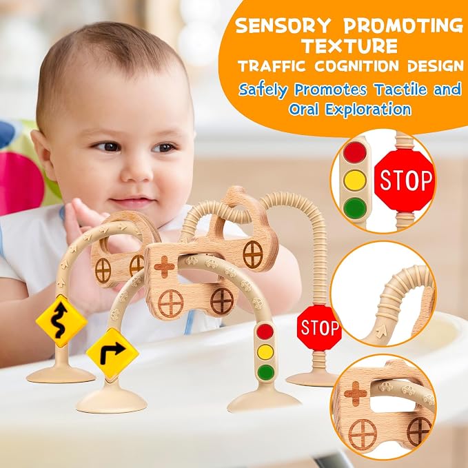 Baby High Chair Toys, Sensory Silicone Suction Cup | Montessori Interactive Teething Fine Motor Skills Toy for Infant and Toddler, Fun for Airplane Travel, Bathtub, Restaurant