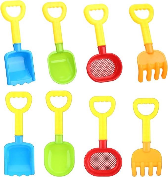 Skylety 8 Pieces Sand Shovels for Kids Colorful Plastic Rake Summer Beach Sand Sifter Shovel for Planting Digging Garden Tool Travel Beach Essentials