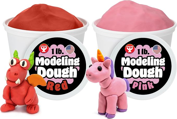 Hygloss Play Modeling Dough for Kids – Safe & Non-Toxic Sensory Dough for Arts and Crafts – 1 lb Tub – Play Clay for Toddler Activities, Preschool Classroom Must-Haves – Pink and Red Color, Unscented