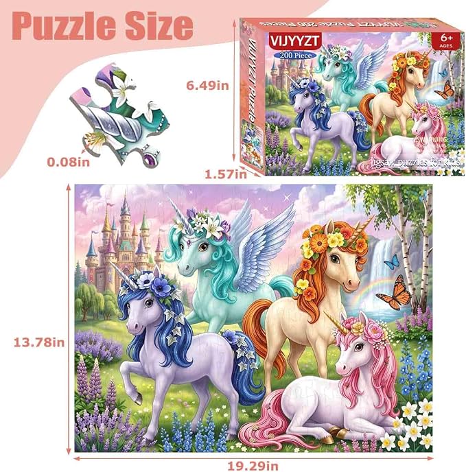Puzzles for Kids Ages 6-8 8-10 Year Old - Castle & Unicorns Puzzle,200 Pieces Jigsaw Puzzles for Kids, Learning Educational Toys for Boys and Girls