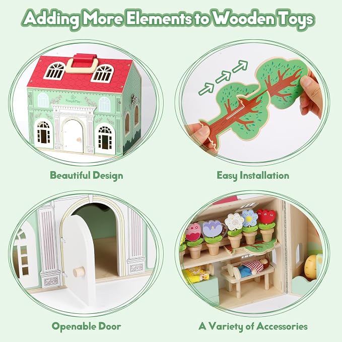 SIMPLIPLAY Montessori Wooden Flower Garden Toys, Wooden Dollhouse Kit with Vegetable Matching Toy, Educational Farm Pretend Play & Play Food Sorting for Toddler Kids Boys Girls Birthday