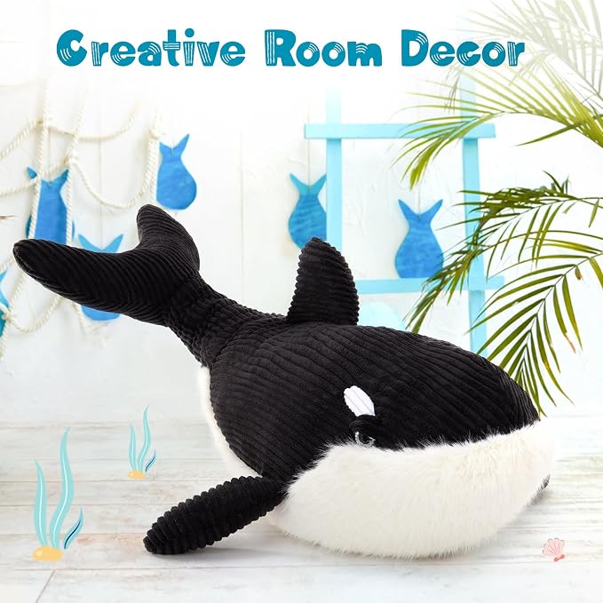 MorisMos Giant Orca Stuffed Animal,47" Plush Orca Whale Toy for Kid/Adult,4ft Realistic Large Killer Whale Stuffed Animal Decor,Big Blackfish Ocean/Sea Animal Gift for Marine Creature Lover,Passed CPC