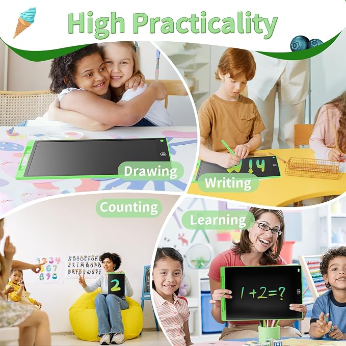 Genialba LCD Writing Board 8.5 Inches, Colourful Electronic Tablet, Portable Erasable Drawing Board, Graphic Tablet for Children's Games 3 4 5 6 7 Year Old Kid Boys Girls (Green)