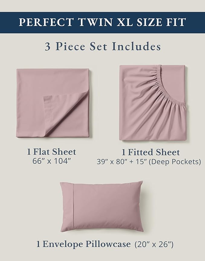 LANE LINEN Twin XL Sheets 100% Organic Cotton Soft 3pc Percale - Lilac | Twin XL Sheet Set, GOTS Certified Organic Cotton Percale - Great For Gifting, Easy-Care Machine Washable, For Hot Sleepers