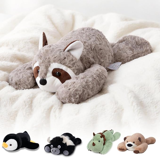 Niuniu Daddy Raccoon Weighted Stuffed Animals for Kids & Adults, 20" | 3.3lb Large Weighted Plushies Pillow for Sleeping and Calming, Cute Lying Plush Toy Huggable Gift for Everyday Comfort