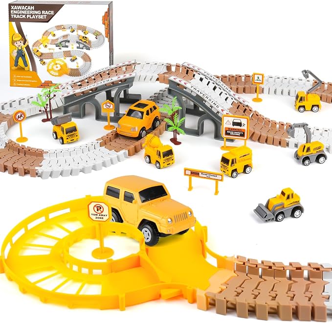 𝗫𝗔𝗪𝗔𝗖𝗔𝗛 Toy Construction Race Track Set for 3 4 5 Year Old Boys, 191 PCS Construction Car Track Playset for Kids 3-6 Years, Engineering Truck Toys DIY Track for 3 Years Old Boys Girls Gifts
