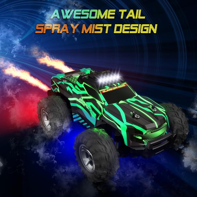 Resosese Remote Control Car for Boys, 1:16 Scale All Terrain RC Cars,High Speed 25Km/h Fast Car with Colorful Led Light and Spray RC Truck,Toy Car Gift for 6 7 8 9-14 Year Old Boys