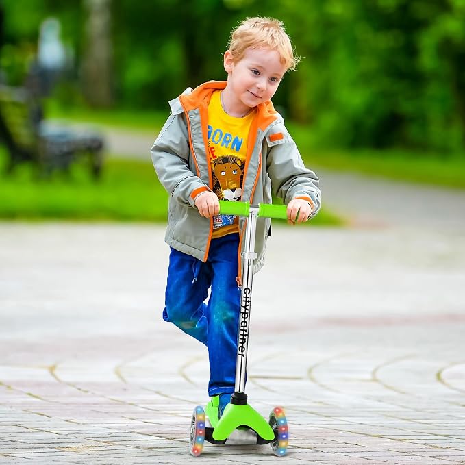 Kids Scooter, Children and Toddler 3 Wheel Kick Scooter for Boys & Girls Ages 2-5, LED Lighted Wheels and 3 Adjustable Height Handlebars, Lean-to-Steer