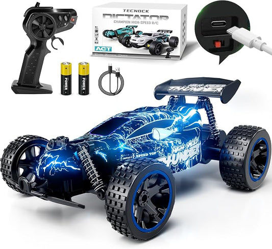 Tecnock RC Cars for Kids, 1:18 Scale 2WD RC Car with LED Lights, 2.4GHz Remote Control Car with USB-C Easy Charging & 50 Mins Playtime, Toys Gifts for Boys & Girls Ages 8-12