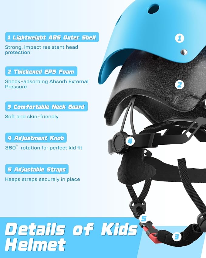 Kids Bike Helmet Set, Adjustable Helmet for Ages 2-3-5-8-14 Year Boys Girls, Toddler Pad Set with Knee and Elbow Pads for Bike, Roller, Skating, Scooter, Longboard and More Sports, 6 Color