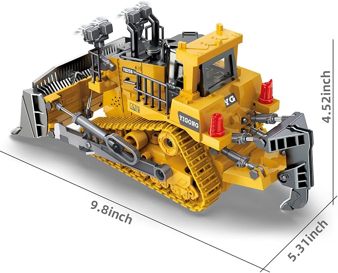 Dwi Dowellin Rc Bulldozer Toys for Boys,Construction Remote Control Bulldozer with Metal bulldozing Shovel Lights/Sounds for Kids Boys