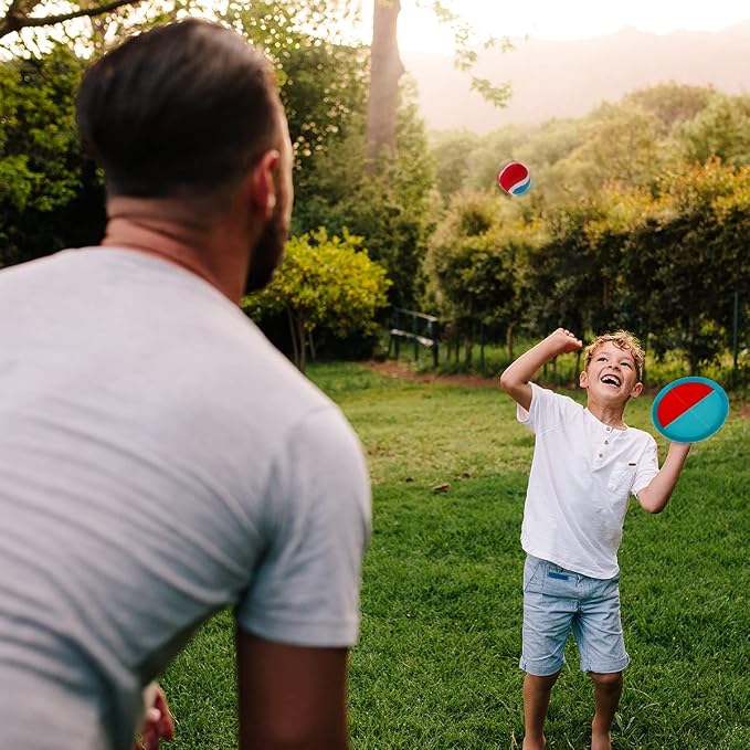 Toss and Catch Ball Game Set, Upgraded Sticky Paddle Ball Set for Kids & Toddlers, Sturdy & Water-Resistant Outdoor Backyard Beach Pool Toy, Birthday Gift for Boys Girls Ages 3-12