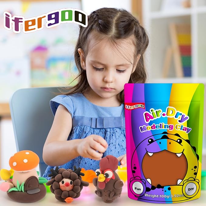 ifergoo Brown Air Dry Clay, DIY Creative Modeling Clay for Kids, Super Light Magic Foam Clay for Kids Age 3-12, Soft, No-Sticky & Non-Toxic, Molding Clay for School Art & Craft Project(100g/3.5oz)
