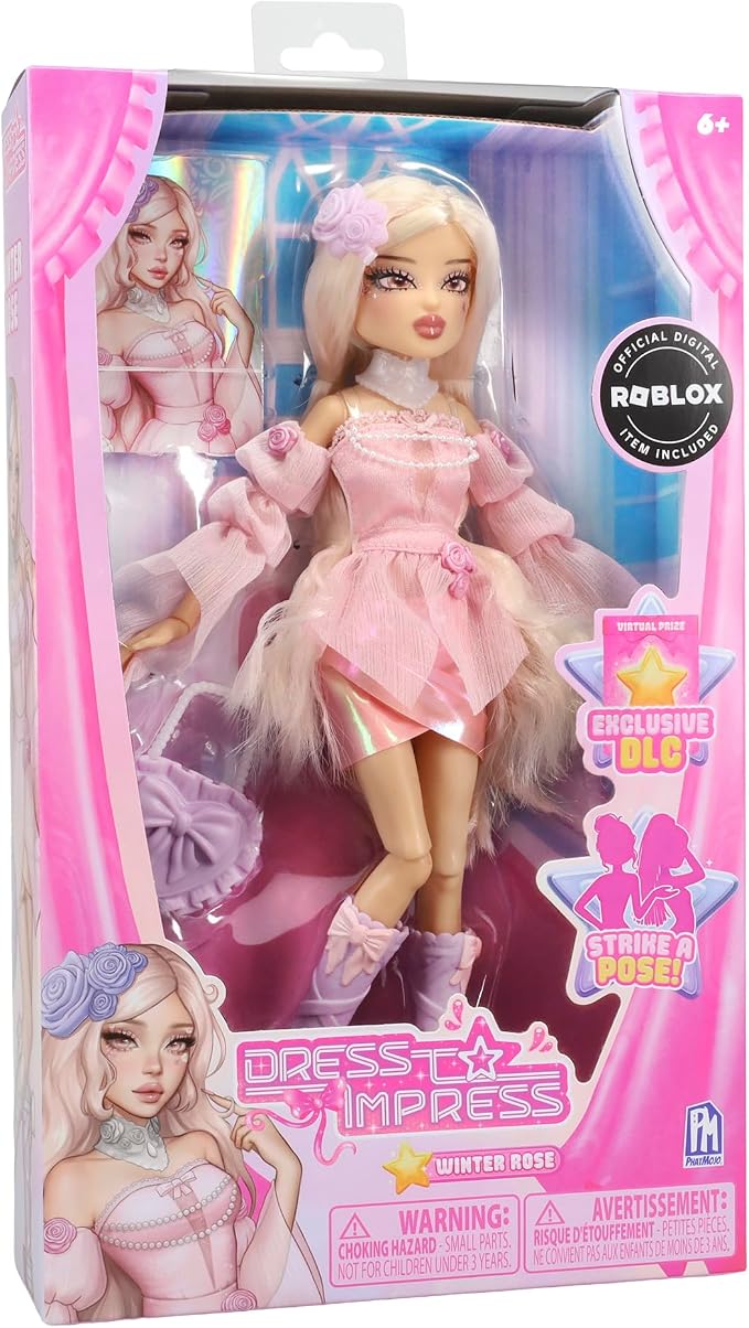 PhatMojo Dress to Impress - Winter Rose Fashion Doll - Series 1-11.5-Inch Tall - Includes DLC Code Redeemable on Roblox - Officially Licensed Doll