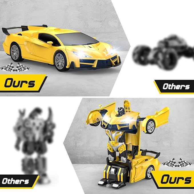 Transform Remote Control Car, RC Cars for Boys Age 3-5 6-8, One-Button Transform Toy Cars, 2.4GHz, 360° Spin, 1:18 Scale, Flashing Headlight,3-8 Year Old Grandkids Christmas Birthday Gifts