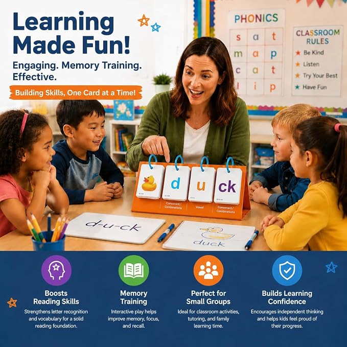 Alened Sight Words Flash Cards for Kindergarten, Phonics Flash Cards, CVC Word Games Pocket Chart, Classroom Learning Activities, Phonics Games for Reading, Speech Therapy Materials for Kids