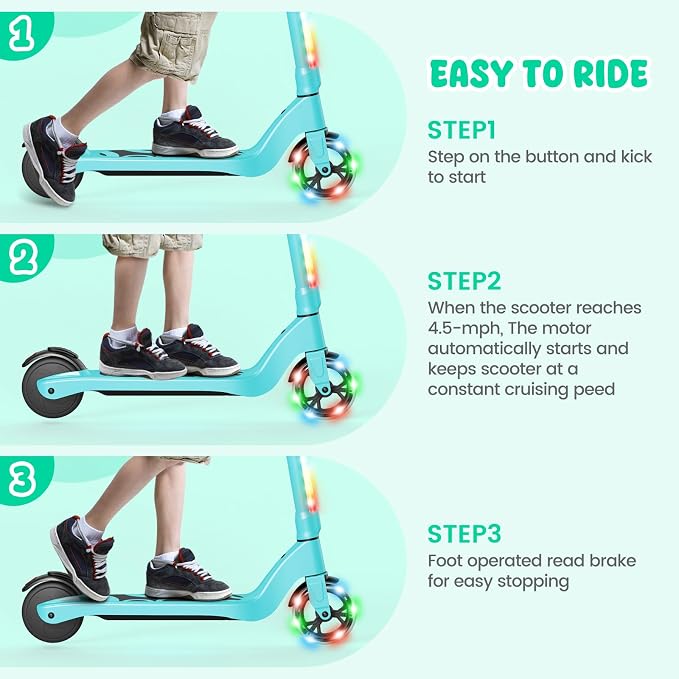 LIEAGLE Electric Scooter for Kids Ages 6-12, LED Light-Up Deck, Kids Scooters with 3 Adjustment Levels Handlebar to 36 Inches High,5.3" Wheel UL Certificated Kick Scooter