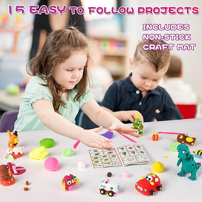 Air Dry Clay Kit for Kids – 36 Colors Non-Toxic Soft Modeling Clay Set with 3 Sculpting Tools, DIY Arts & Crafts Supplies, Ideal Gift for Birthday, Christmas, Halloween (Ages 3+)