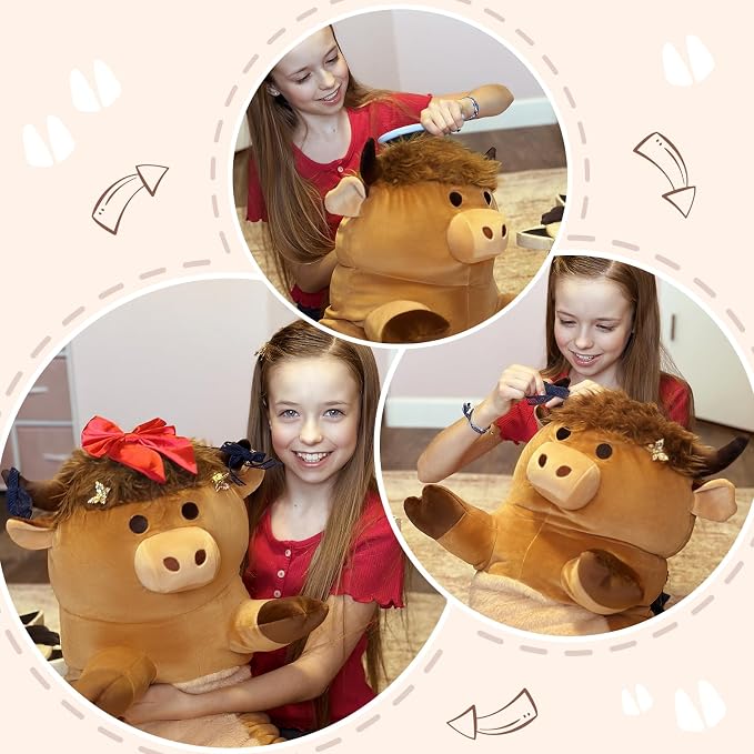 Tezituor 43" Cute Highland Cow Stuffed Animal,Soft Long Cow Plush Pillow Gift for Kids Adults,Big Stuffed Cow Plush Toy for Sleeping Boys Girls