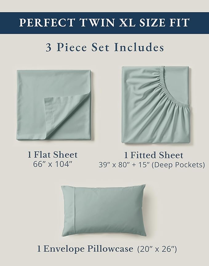 LANE LINEN Twin XL Sheet Set 100% Organic Cotton Cooling Soft - French Blue | Twin XL Sheet Set, Pure Long-Staple Organic Cotton - For Dorms & Adjustable Beds, Naturally Cooling & Lightweight