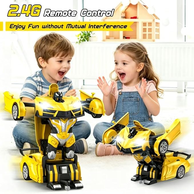 Transform Remote Control Car, RC Cars for Boys Age 3-5 6-8, One-Button Transform Toy Cars, 2.4GHz, 360° Spin, 1:18 Scale, Flashing Headlight,3-8 Year Old Grandkids Christmas Birthday Gifts
