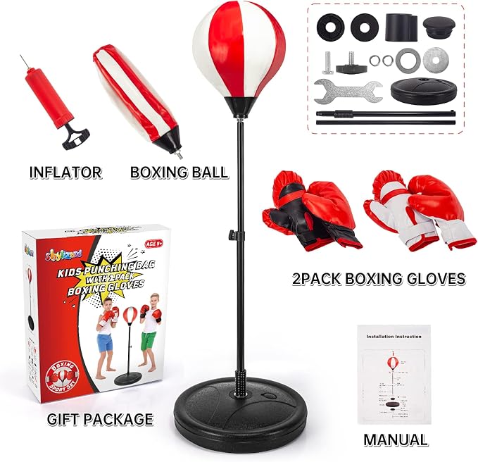 ShyLizard Punching Bag for Kids Included 2 Pack Boxing Gloves, Boxing Toy Sets with Height Adjustable Stand for Boys, Sports Gifts for Boys & Girls Age 5,6,7,8,9,10 Years Old