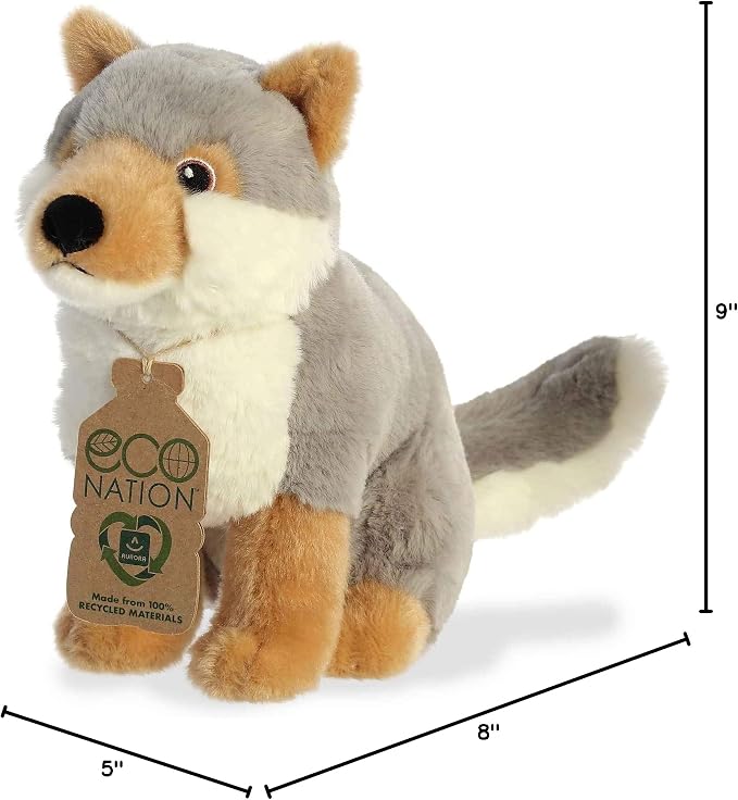 Aurora® Responsibly Made Eco Nation™ Wolf Stuffed Animal - Ideal for Playtime Adventures - Perfect for Birthdays or Just Because - Gray 9 Inches