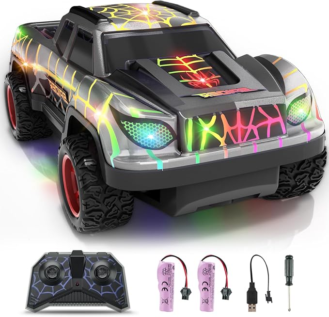 Spider RC Car for Kids, Remote Control Car with Color-Changing LED Body Lights, 2.4GHz RC Racing Toy with 50m Control Range, Great Value Gift for Boys Girls 6 7 8 9 Black