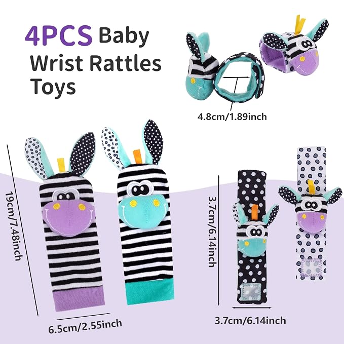 PADONISE Wrist Rattles for Babies Rattle Socks Wrist Strap Rattles Set Cartoon Socks Cute Animal Baby Sensory Development Toys 1-3 Years Early Educational Toys for Toddlers Baby Shower Gifts