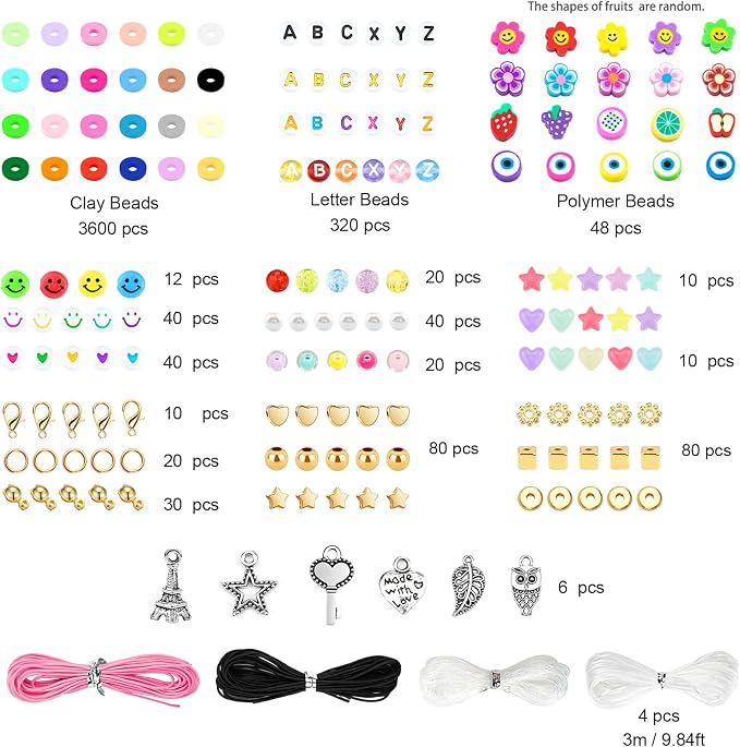 Dowsabel Clay Beads 7500 Pcs Friendship Bracelet Making Kit,2 Boxes 24 Colors Polymer Heishi Beads with Letter Beads for Jewelry Making, DIY Arts and Crafts Gifts Toys for Girls Age 4+