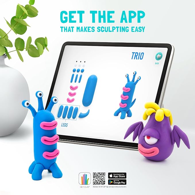 HEY CLAY Set - Colourful Modeling Air Dry Clay Kit for Kids 15 cans and Sculpting Tools with Fun Interactive Instructions App - Children 3+ (Aliens)