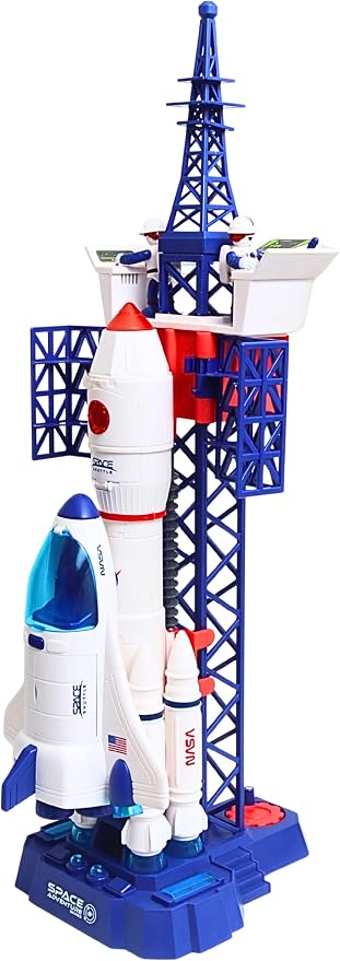 Space Adventure Launch Playset Licensed Space Shuttle, Rocket & Capsule Toy with Lights, Sounds & Steam Effect – 28.5” Tall Space Station Playset with 3 Poseable Figures – Kids Ages 3+