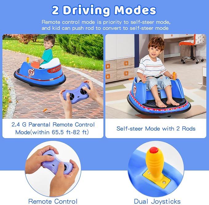 HONEY JOY 12V Toddler Bumper Car, Battery Powered Baby Ride on Bumper Car, Dual Joysticks, Flashing LED Light & 360 Degree Spin, Electric Vehicle Ride on Toys w/Remote Control, Gift for Boys Girls