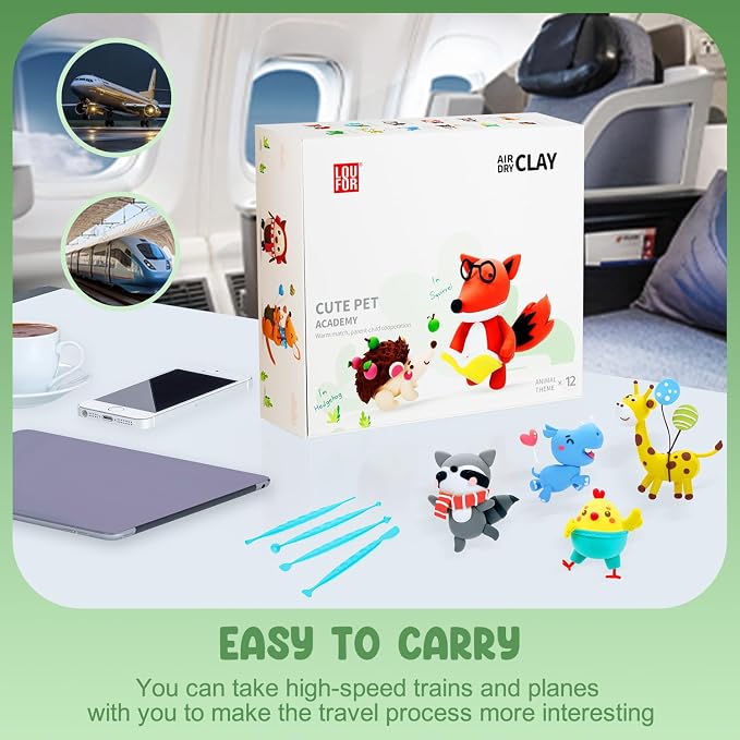 LOUFOR Air Dry Clay Kits - Modeling Clay for Kids, Ultra Light & Soft, Safe & Non-Toxic, 12 Boxes DIY Model Magic Clay with Sculpting Tools & Tutorials, Creatible Art Crafts Toys Gifts Boys Girls