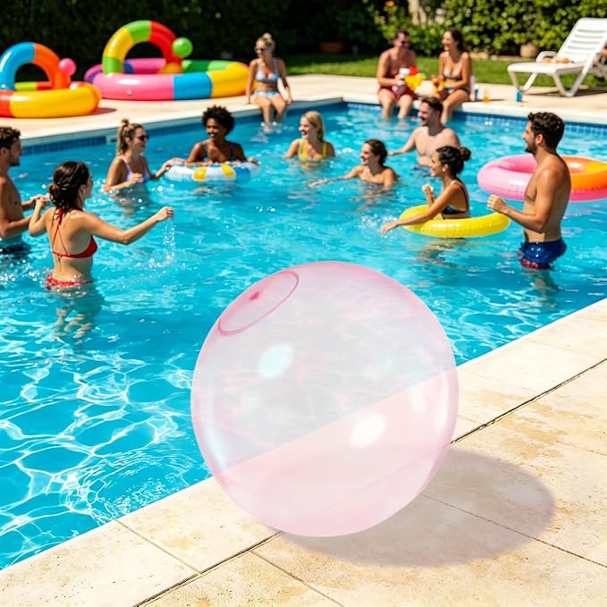 32 Inch Giant Water Bubble Ball for Adults Teenagers Giant Inflatable Water-Filled Ball Soft Rubber Ball for Outdoor Pool Beach Garden Yard Games (Pink)