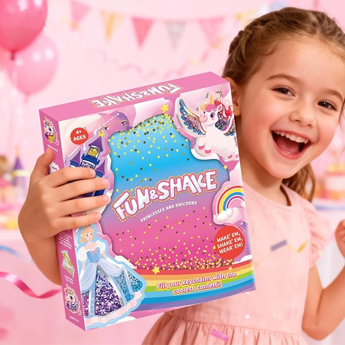 Artnedu Shake-its– Fun&Shake Kit de artesanato com Glitter para crianças, Artes e artesanato DIY com chaveiros,Unicórnios e Princesas,Creative Gift for Girls & Boys Ages 4, 5, 6, 7, 8, 9, 10