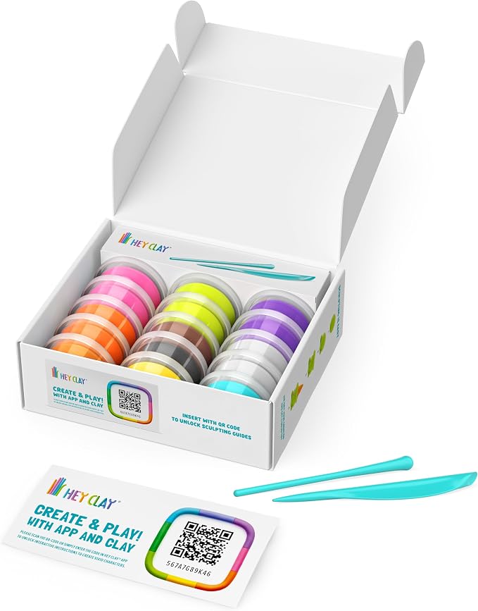 Hey Clay 15 Cans Set - Colourful Modelling Kids Air-Dry Clay 15 Cans with Sculpting Tools and Fun Interactive Instructions for Children Age 3+ (Nice Ice Cream)