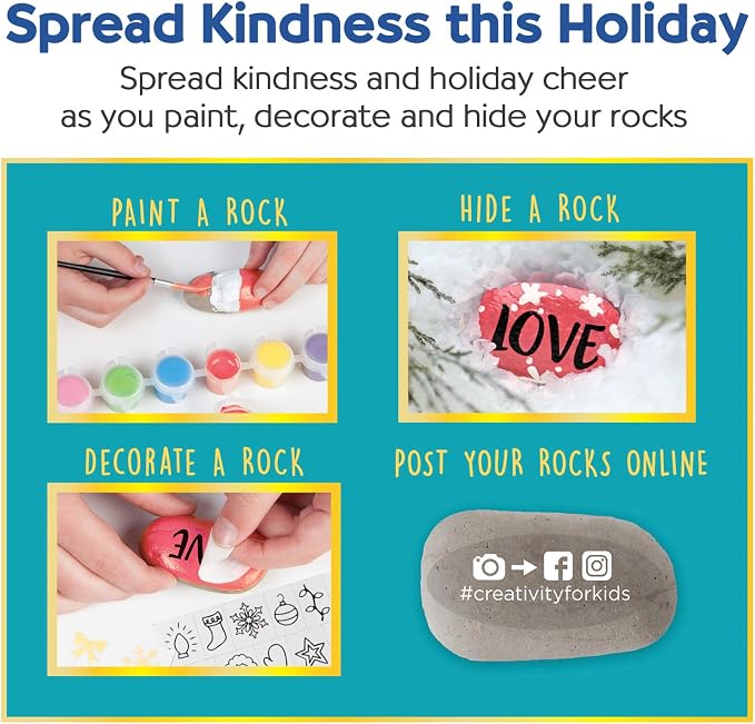 Creativity for Kids Holiday Hide & Seek Rock Painting Kit | Paint, Decorate & Hide 10 Festive Rocks | DIY Christmas Craft Kit for Kids to Inspire Creativity & Kindness (Ages 6+)