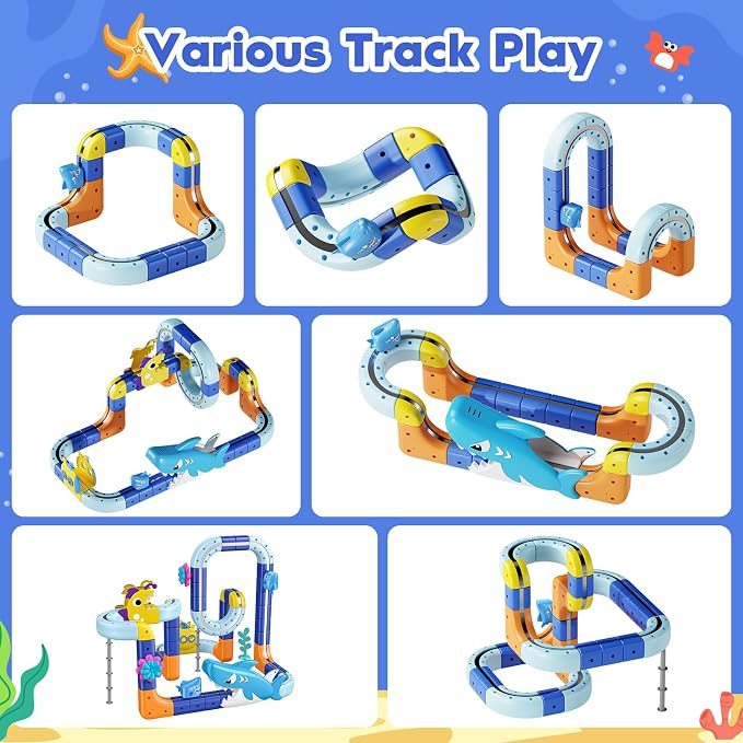 Shark Electric Train Set Toys for Boys Girls 3-5: 3D Infinity Rail Cube Tracks for Kids Anti-Gravity Magnetic Train Easter Birthday Gifts STEM Toys for 3 4 5 6 7 8 Year Old Boy Girl (117PCS)
