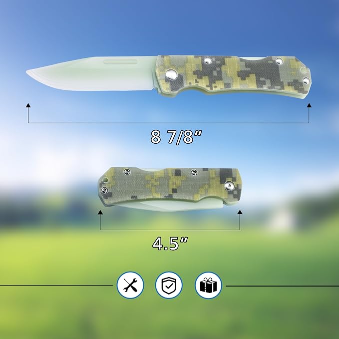 JIN Alpha G10 Knife for Kids, Folding EDC, Fake Toy Knives, DIY Kit, Kids Pocket Knife, Dull, Safe Camo G10 Blade & Handle, Camping Tool